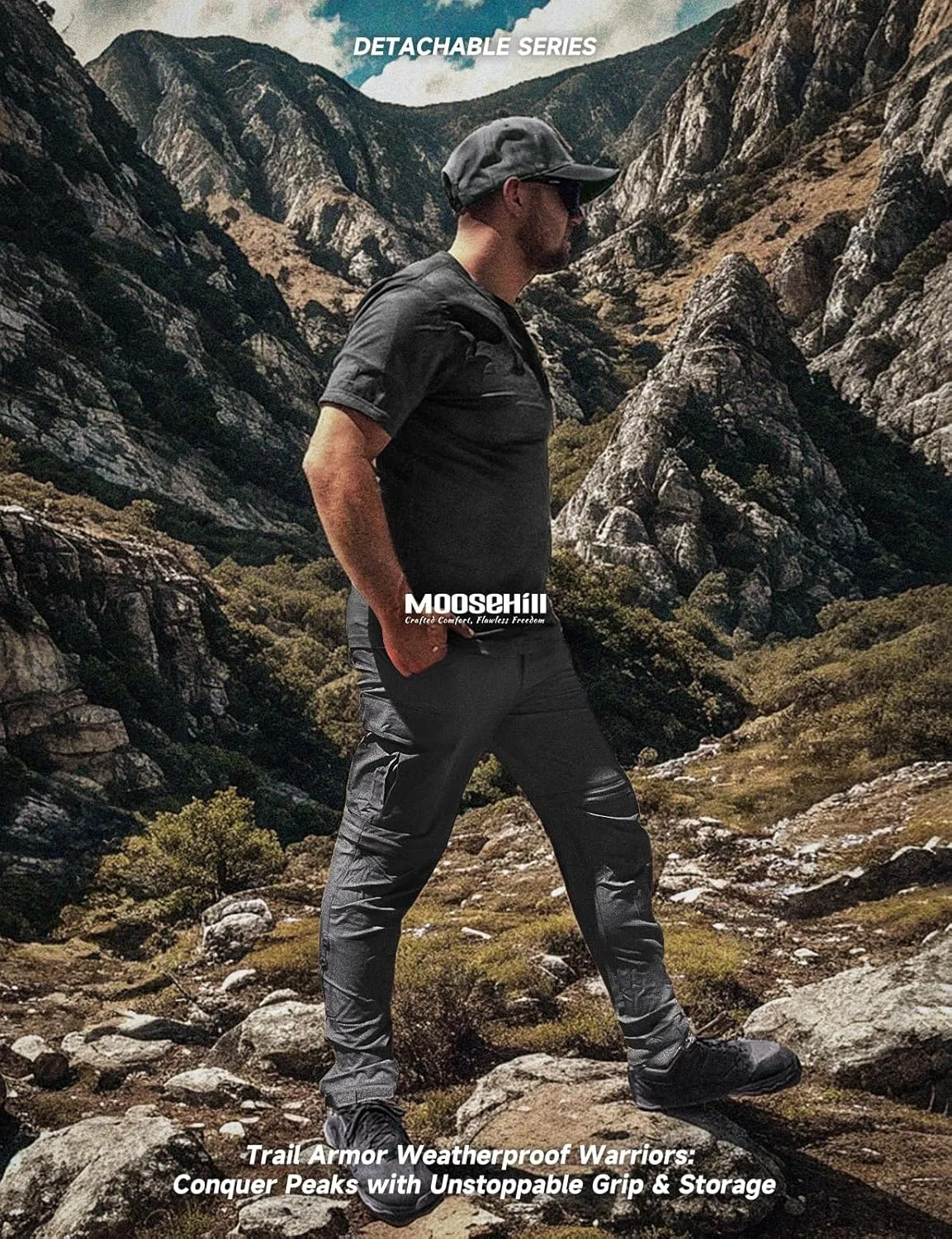 Moosehill Men's-Hiking-Pants Convertible Quick-Dry Water-Resistant Lightweight Zip-Off Outdoor with 5 Deep Pockets