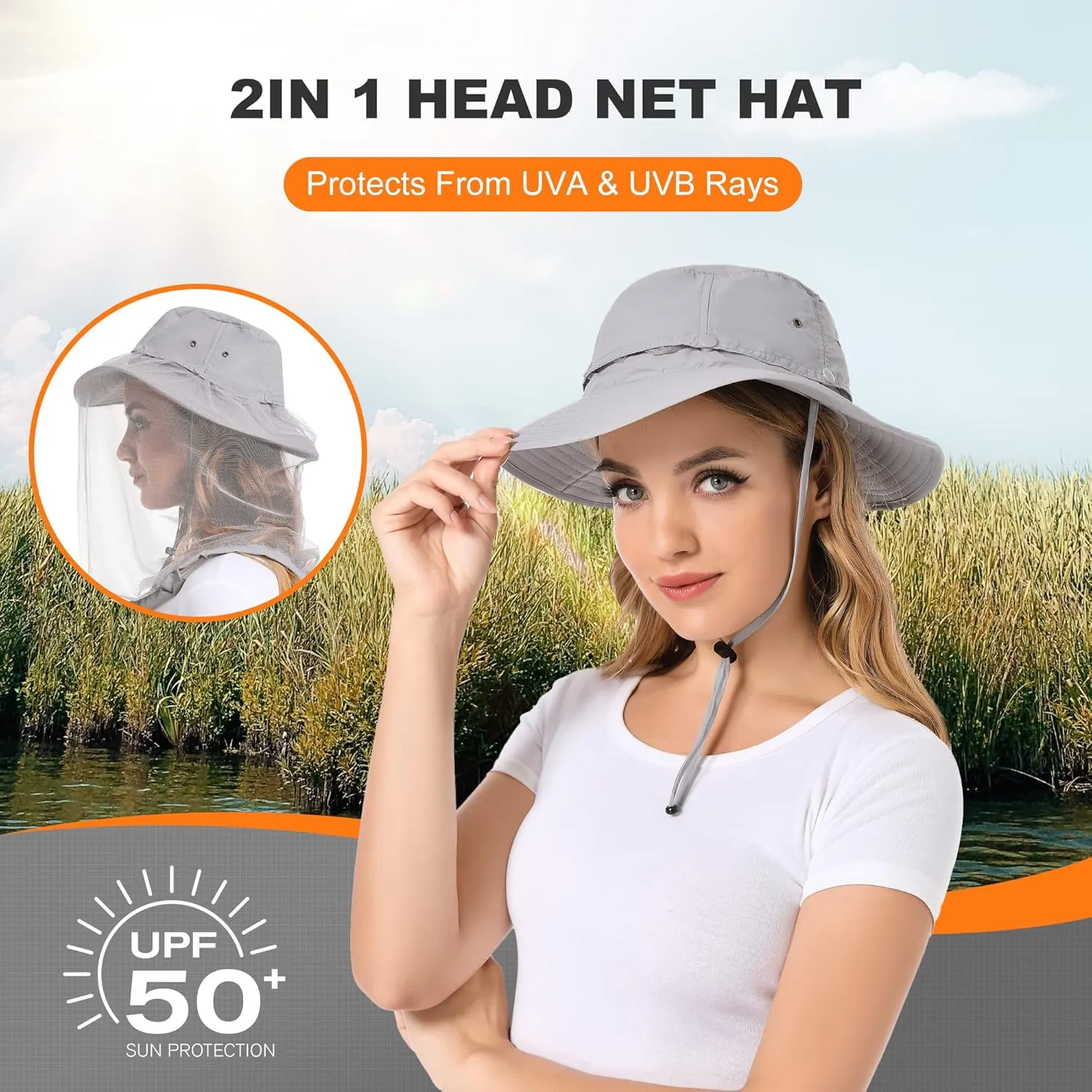 Mosquito Net Hat - Safari Sun Visor Hat with Removable Bug Net for Outdoor Men and Women