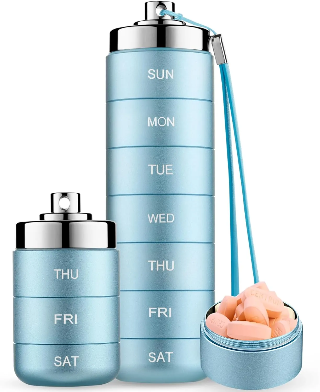 Mossime Metal Pill Organizer Weekly, Stackable Waterproof Travel Pill Box, Large Aluminum Alloy Pill Case Container, BPA Free 7 Day Daily Medicine Organizer for Vitamin, Fish Oil, Supplement