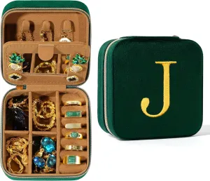Mothers Day Gifts - Travel Jewelry Case for Women, Small Initial Jewelry Box Organizer for Necklaces/Rings/Earrings, Birthday Graduation Mothers Day Gift for Women - Letter J