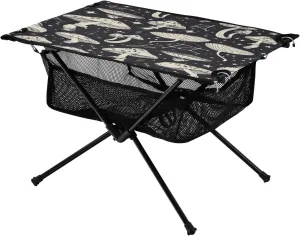 Mushrooms Black Portable Folding Camping Table, Compact Lightweight Beach Table with Carrying Bag for Outdoor Picnics, BBQs, Camp