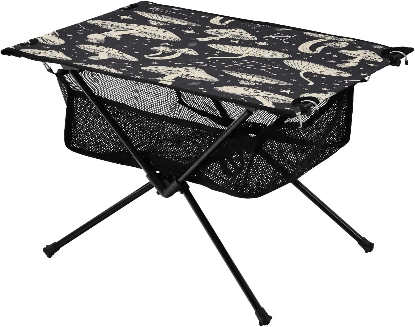 Mushrooms Black Portable Folding Camping Table, Compact Lightweight Beach Table with Carrying Bag for Outdoor Picnics, BBQs, Camp