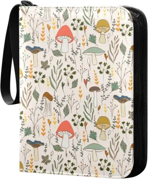 Mushrooms Card Binder 4 Pocket Zipper PU Trading Card Album Fits 400 Game Cards 50 Removable Sleeves Card Folder Collection for Baseball MTG TCG Sports Cards