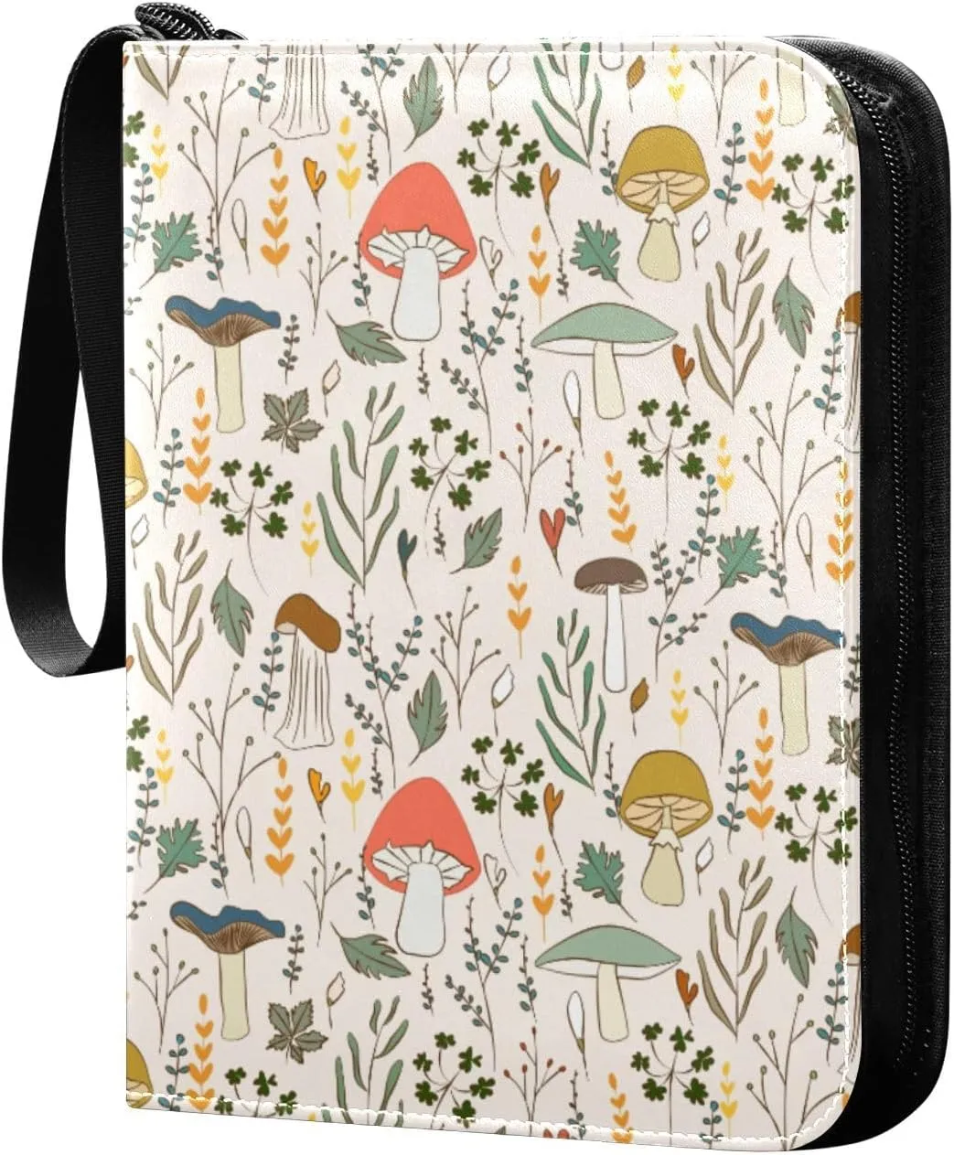 Mushrooms Card Binder 4 Pocket Zipper PU Trading Card Album Fits 400 Game Cards 50 Removable Sleeves Card Folder Collection for Baseball MTG TCG Sports Cards
