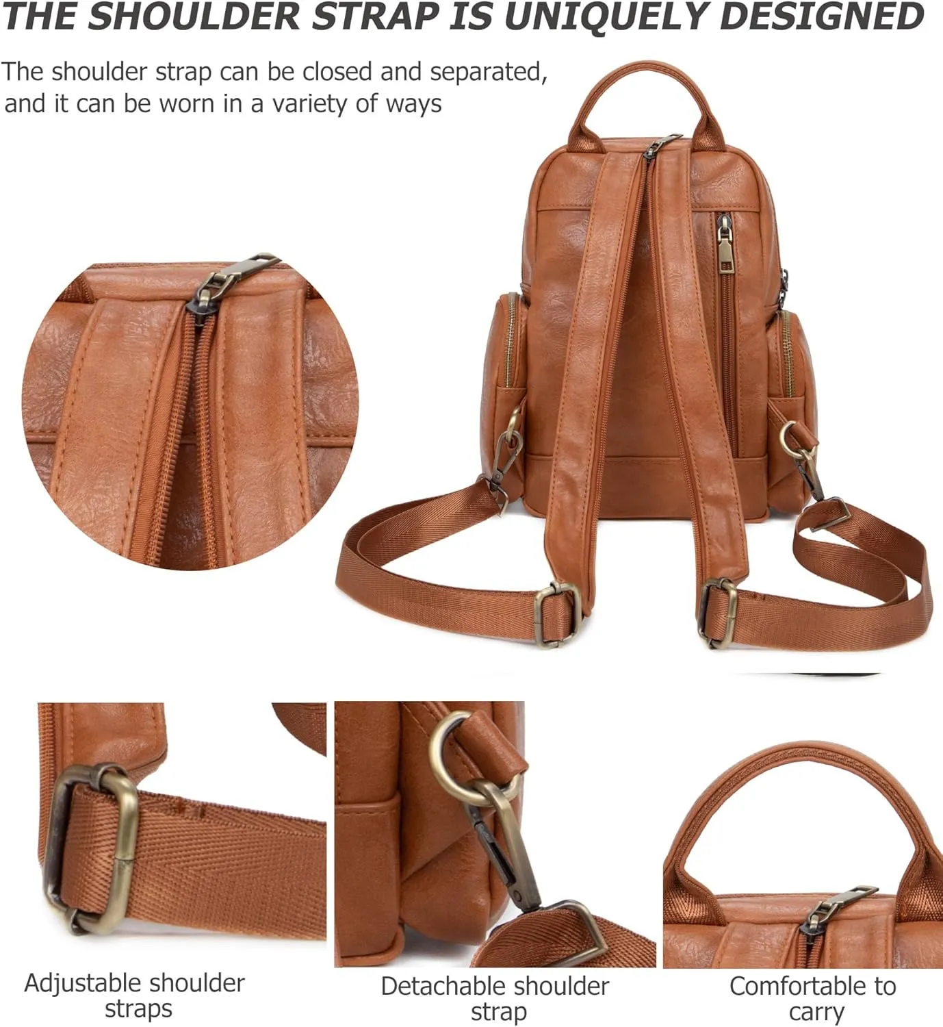 myfriday Vintage Backpack Purse for Women Ladies Leather Sling Backpack Purse Designer Convertible Travel Backpack (Brown)