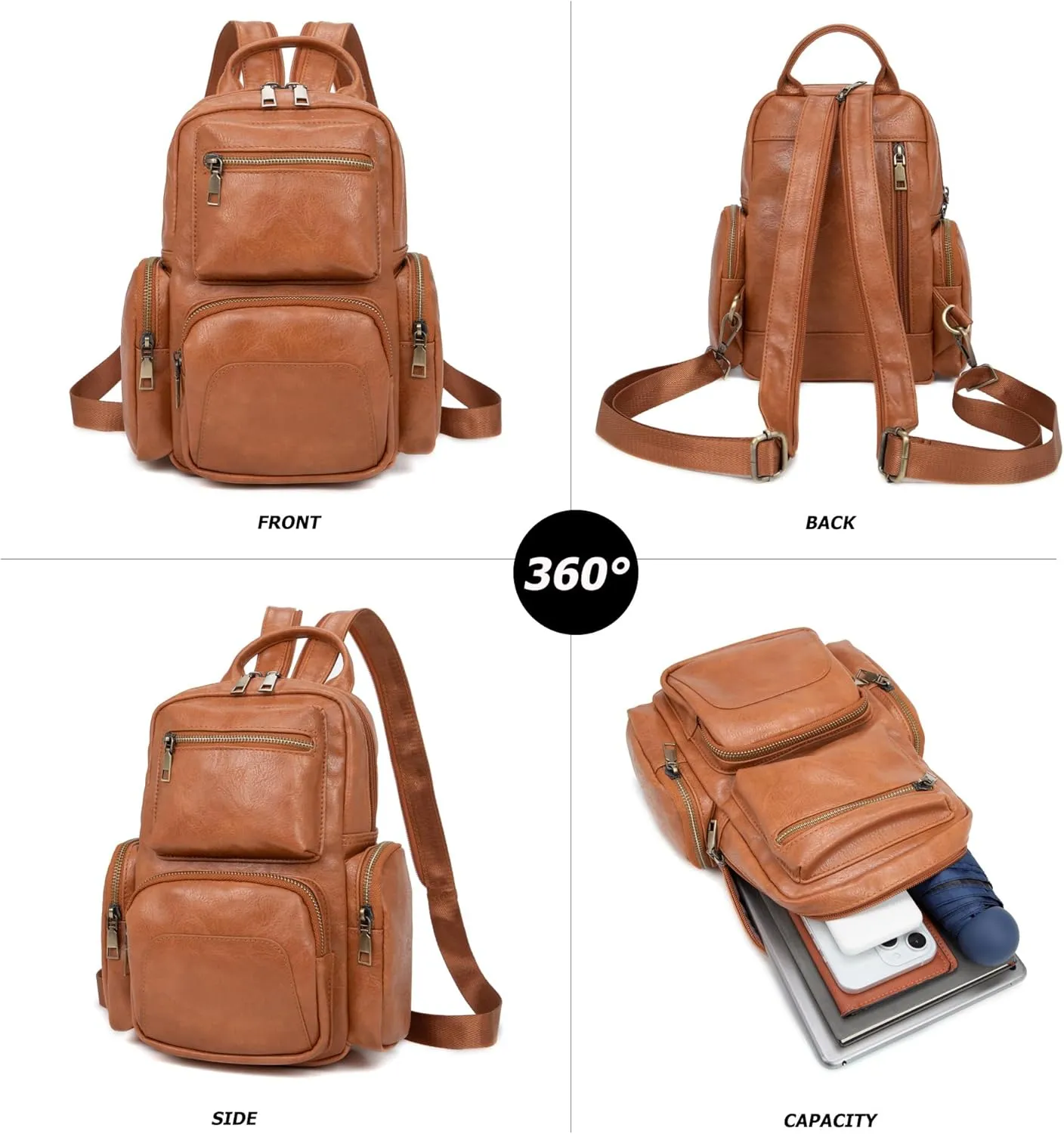myfriday Vintage Backpack Purse for Women Ladies Leather Sling Backpack Purse Designer Convertible Travel Backpack (Brown)