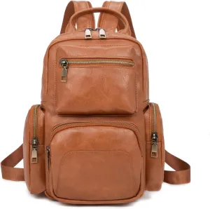 myfriday Vintage Backpack Purse for Women Ladies Leather Sling Backpack Purse Designer Convertible Travel Backpack (Brown)