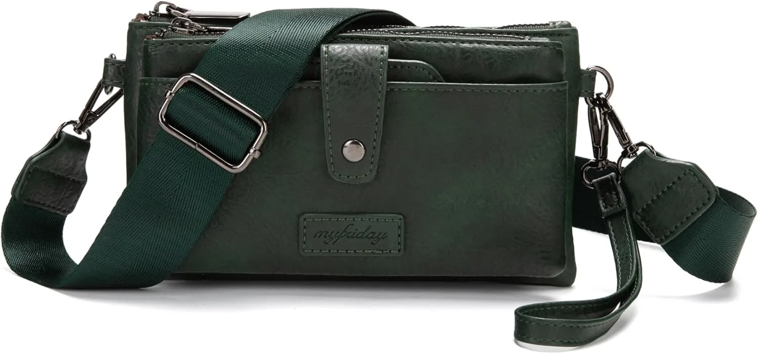 myfriday Vintage Leather Camera Crossbody Bag for Women, Stylish Two Layer Shoulder Bag Purse with Removable Card Slots