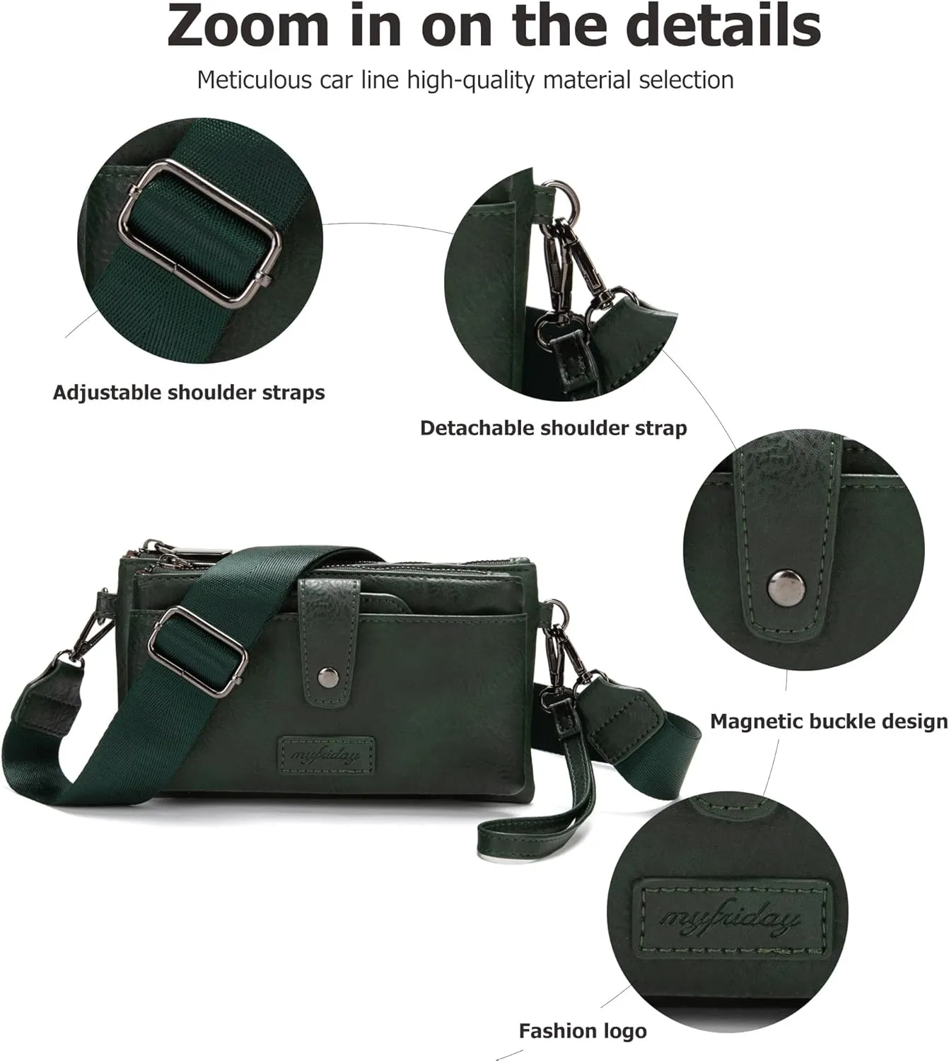 myfriday Vintage Leather Camera Crossbody Bag for Women, Stylish Two Layer Shoulder Bag Purse with Removable Card Slots
