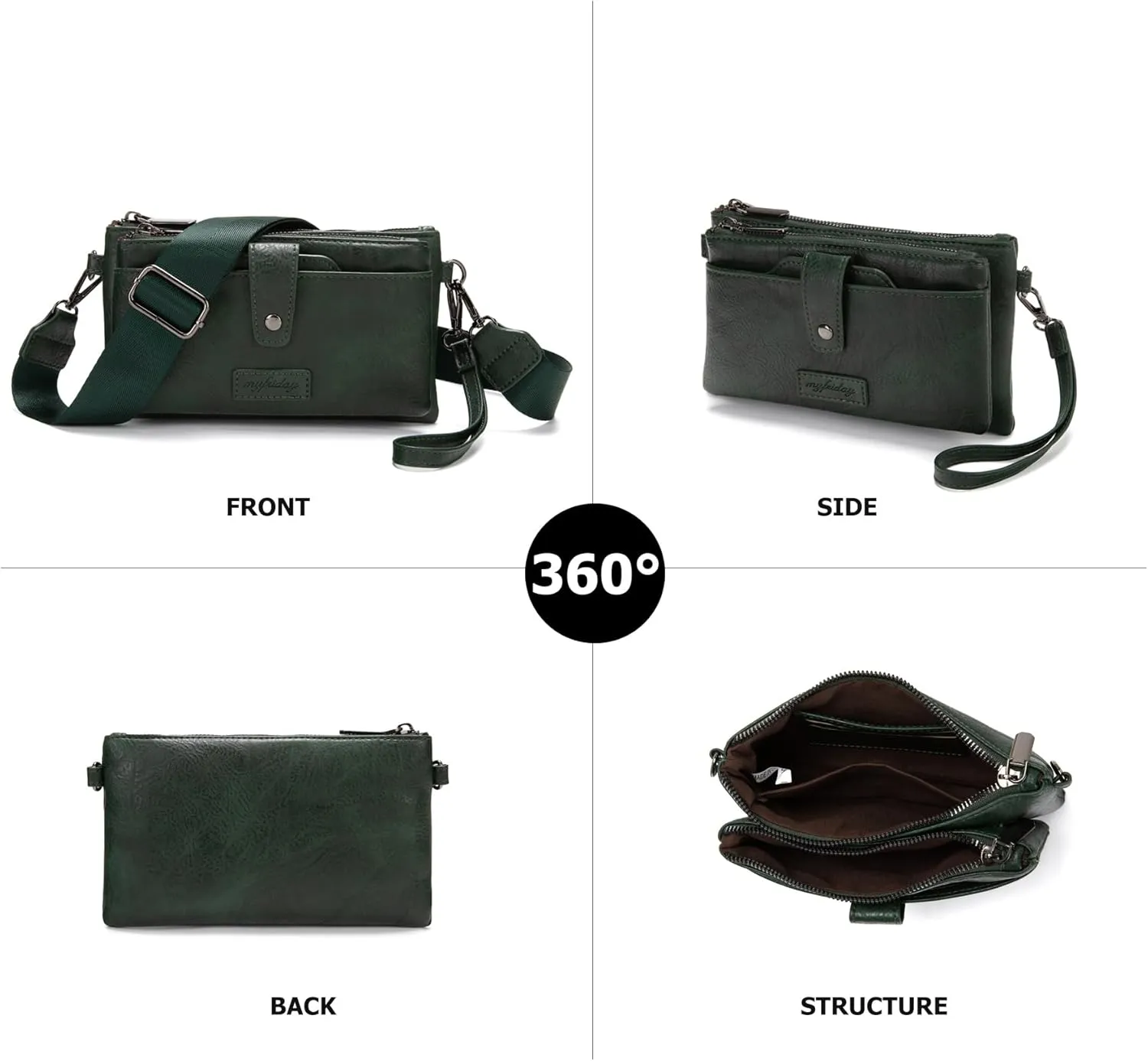 myfriday Vintage Leather Camera Crossbody Bag for Women, Stylish Two Layer Shoulder Bag Purse with Removable Card Slots
