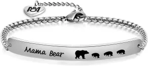 MYOSPARK Sweet Family Mama Bear Bracelet Stainless Steel Bar Bracelet Gift for Mother Wife