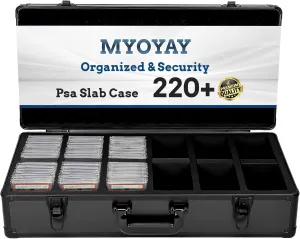MYOYAY 6 Row 220  Graded Card Storage Box, Psa Slab Case For Graded Cards Sports Trading Card Storage Box Craded Slab Carrying Case Fits PSA BGS FGS & SGC, 8 Dividers