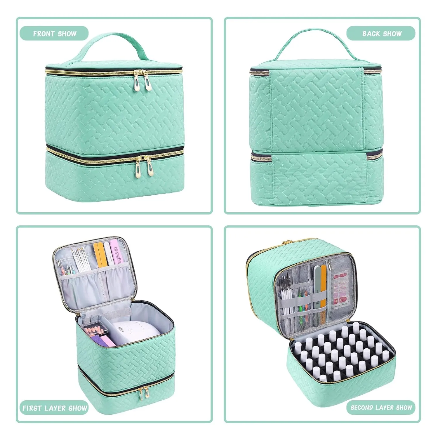 Nail Polish Carrying Case Bag-Holds 30 Bottles, Double-Layer Nail Polish Storage and Nail Dryer Case