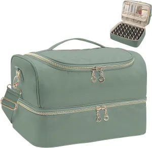 Nail Polish Organizer Case,Double Layer Nail Supplies Organizer Bag Storage Box Holds Up to 45 Bottles of Nail Polish and Nail Lamp