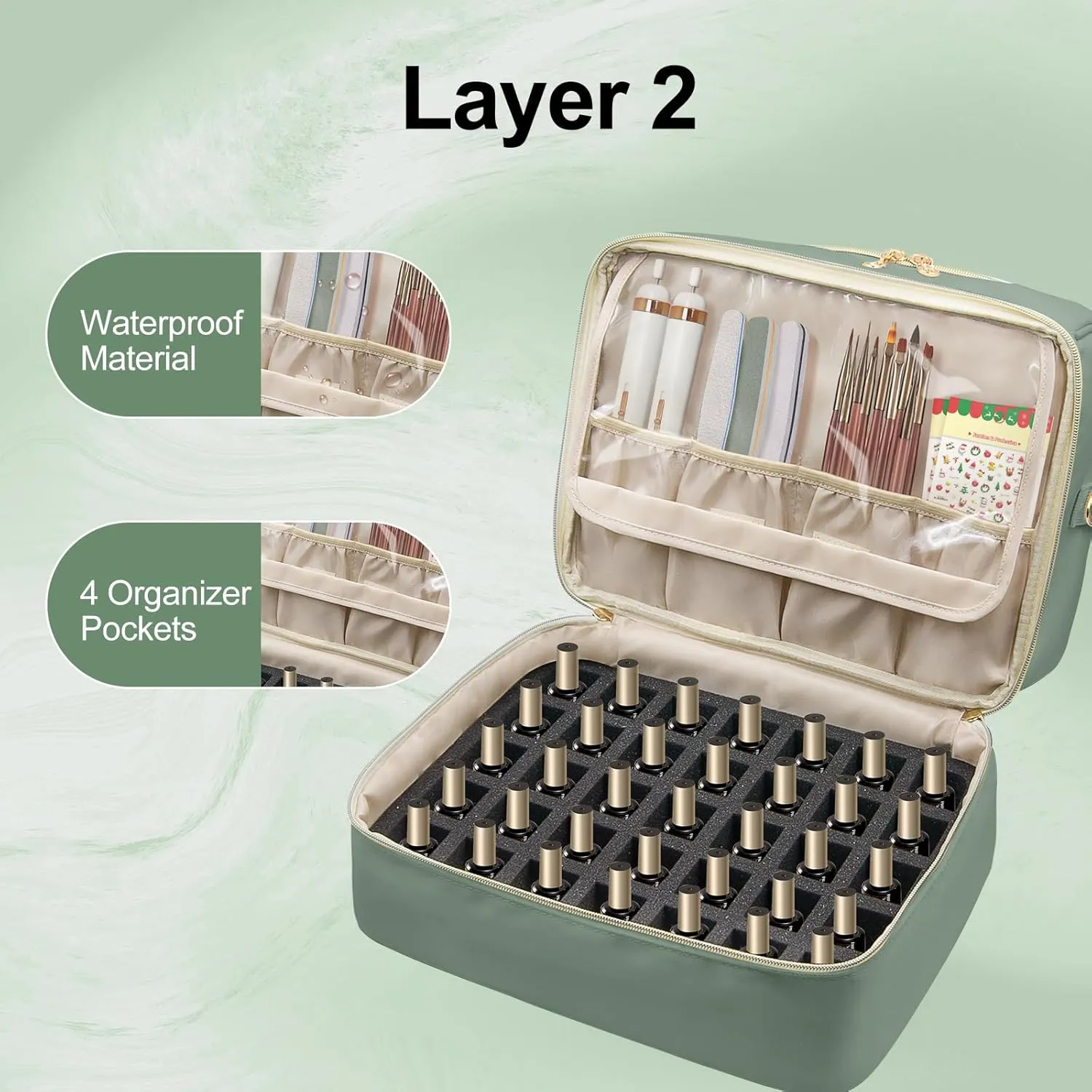 Nail Polish Organizer Case,Double Layer Nail Supplies Organizer Bag Storage Box Holds Up to 45 Bottles of Nail Polish and Nail Lamp