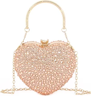 Naimo Womens Heart Bag Rhinestone Evening Bag Handbag Purse for Wedding Cocktail Party