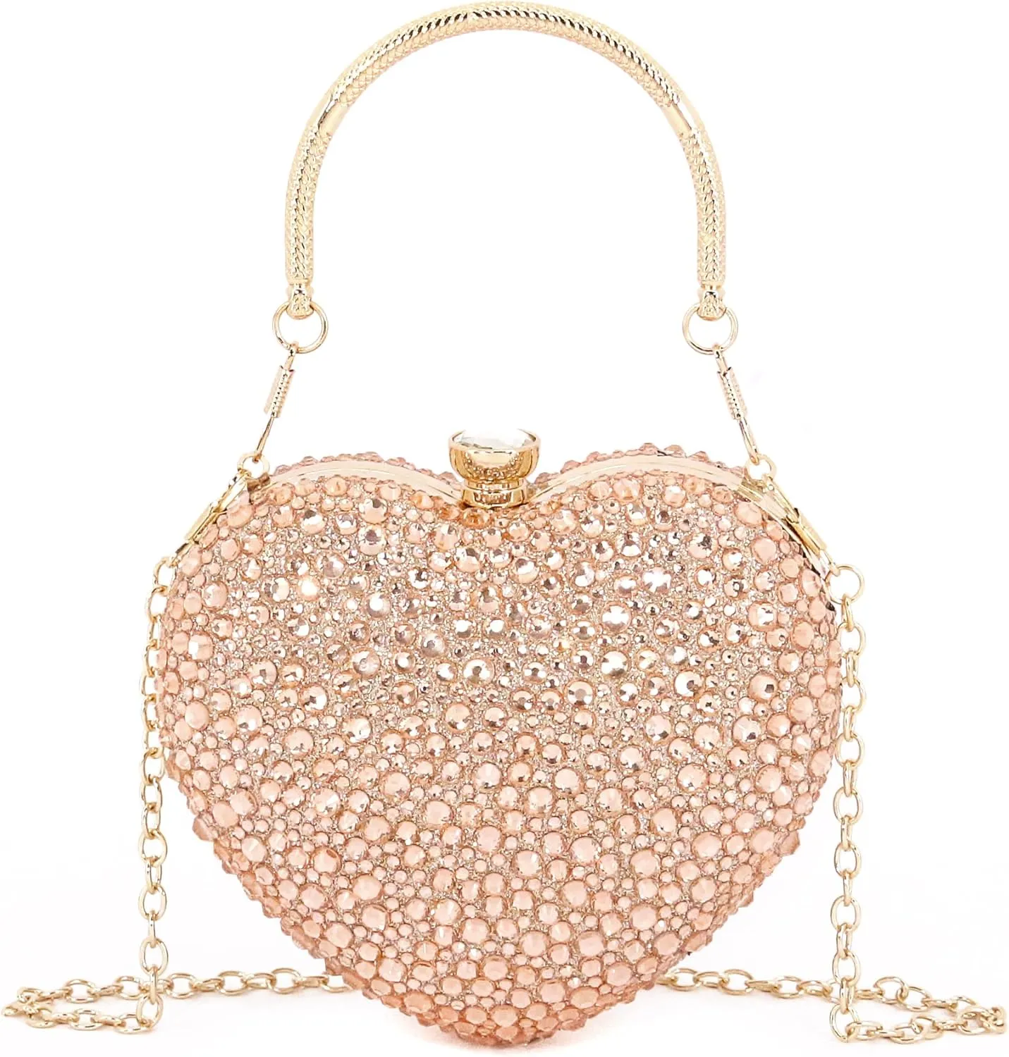 Naimo Womens Heart Bag Rhinestone Evening Bag Handbag Purse for Wedding Cocktail Party