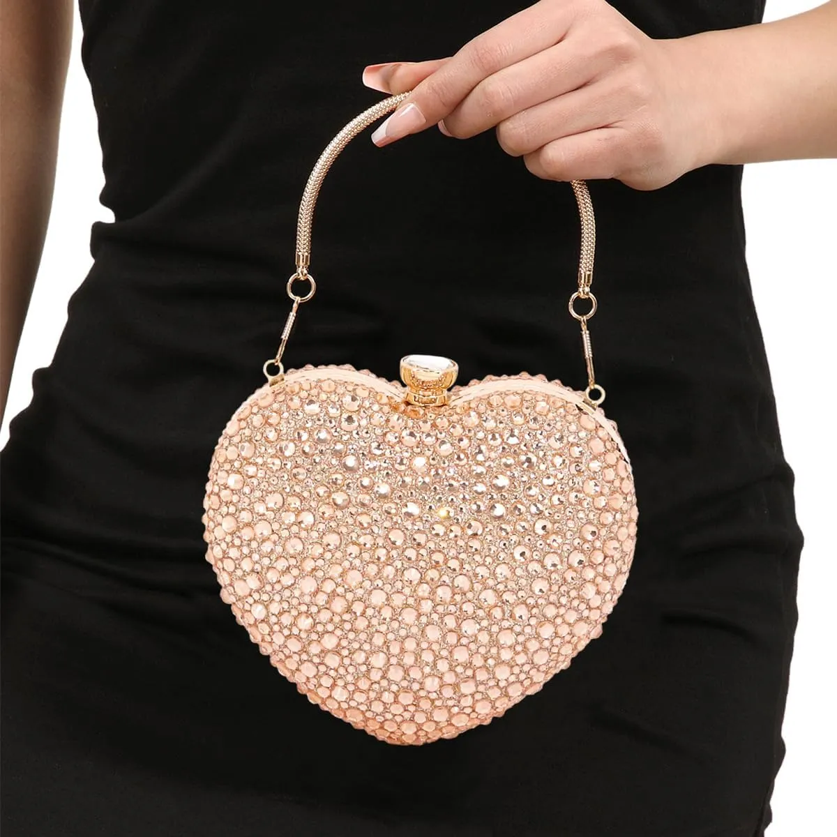 Naimo Womens Heart Bag Rhinestone Evening Bag Handbag Purse for Wedding Cocktail Party