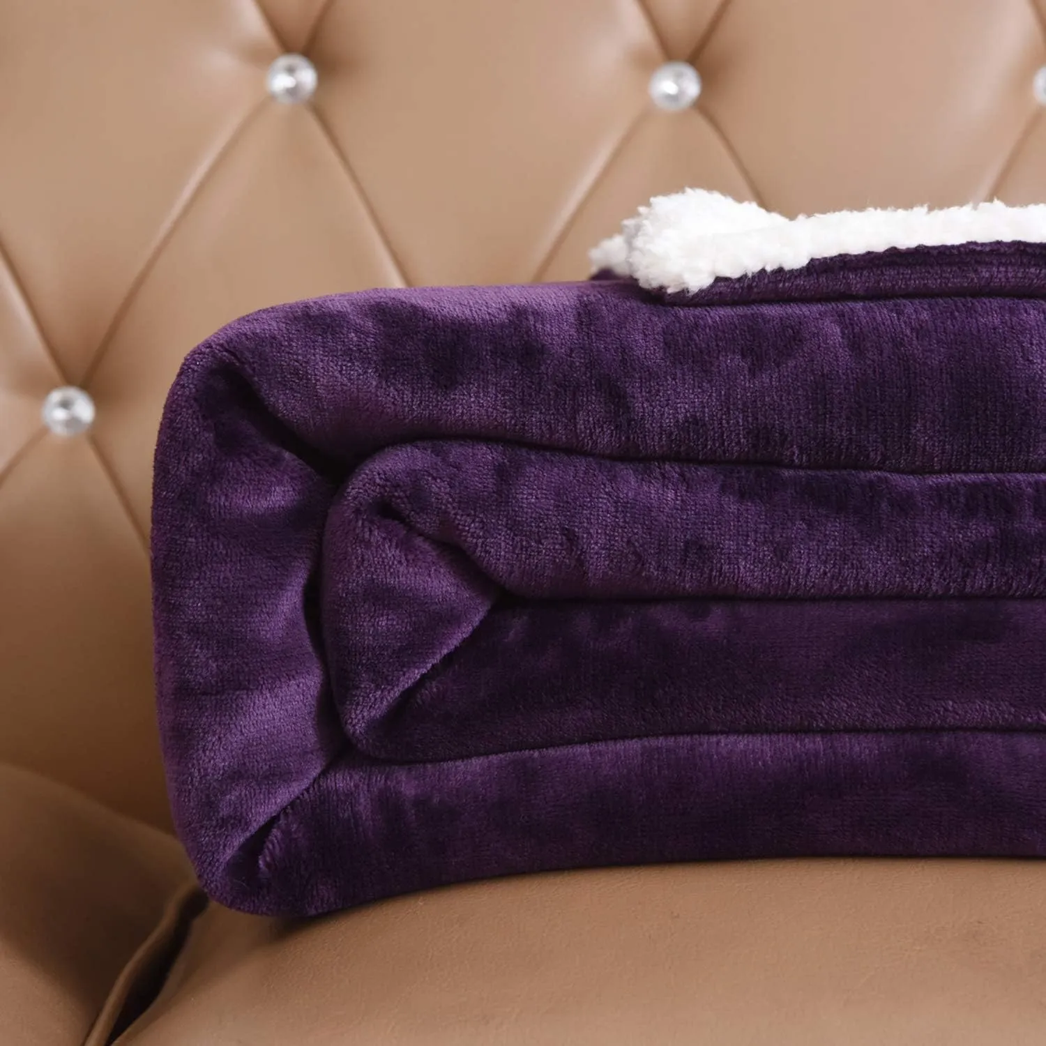 NANPiper Sherpa Blanket - Twin Size Thick Velvet Plush Reversible Bed Blanket for Winter - Purple (60"x80")