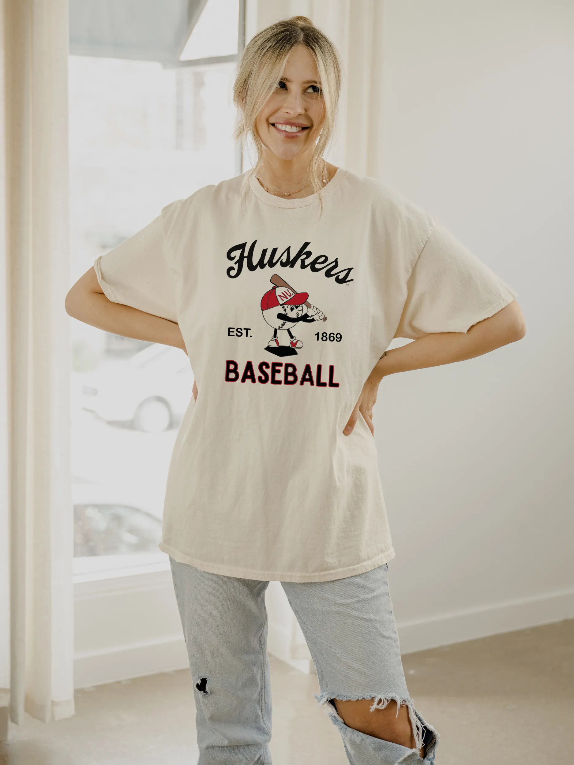 Nebraska Huskers Amusable Baseball Off White Thrifted Tee