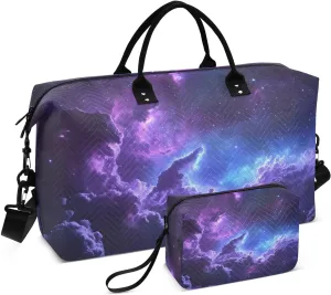 Nebula Purple Blue Duffel Bag for Traveling, Travel Bag Gym Bag, with Multiple Interior Pockets Shoulder Weekender Bag for Women Men with Toiletry Bag 20.5L x 1.9W x 13.8H