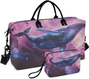 Nebula Whale Purple Duffel Bag for Traveling, Travel Bag Gym Bag, with Multiple Interior Pockets Shoulder Weekender Bag for Women Men with Toiletry Bag 20.5L x 1.9W x 13.8H