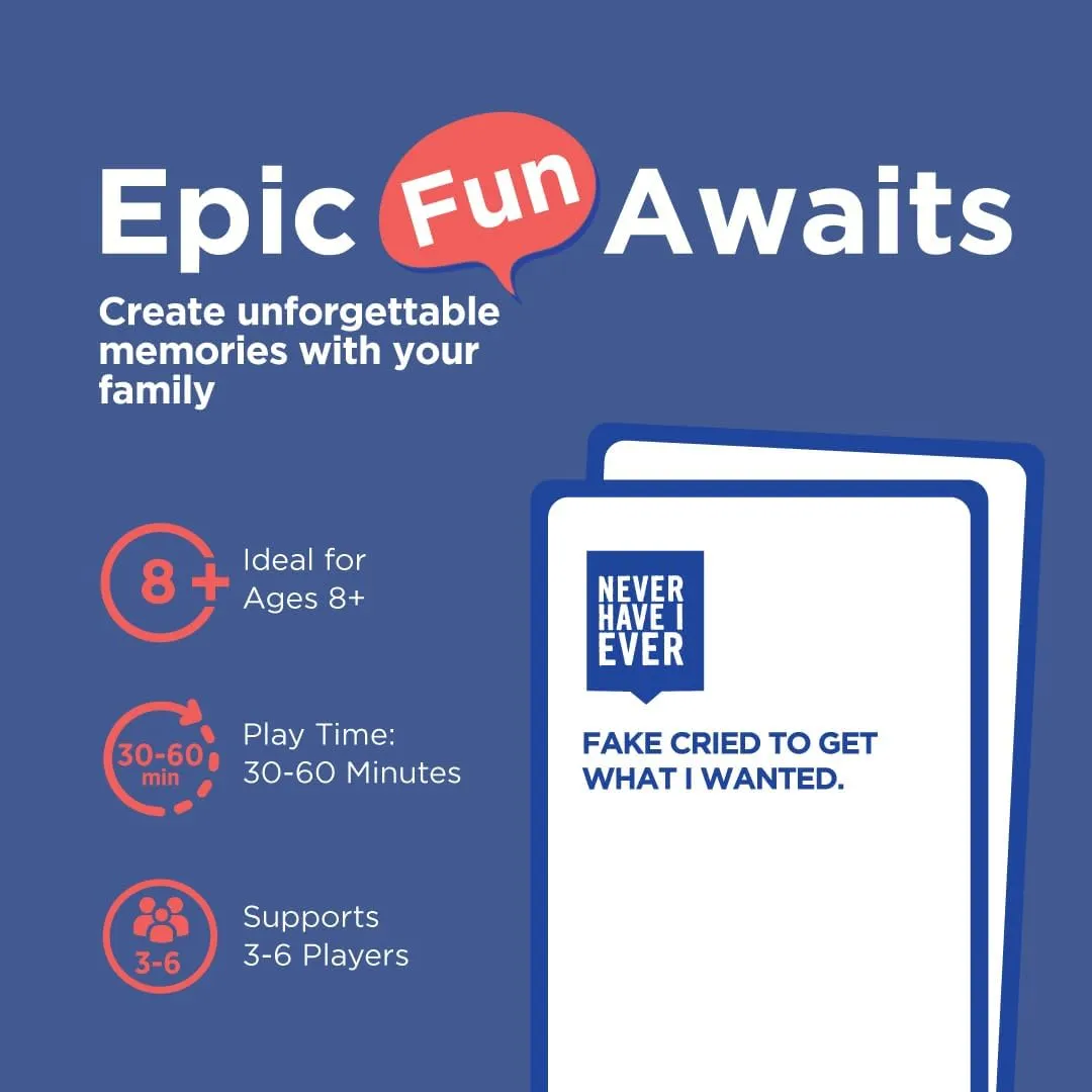 Never Have I Ever Card Game - Family Edition Volume 2, Includes Fun, Engaging Prompts for Interactive Family Game Nights, Vacations, Family Reunions, Sleepover Parties, and Icebreakers, Ages 8 