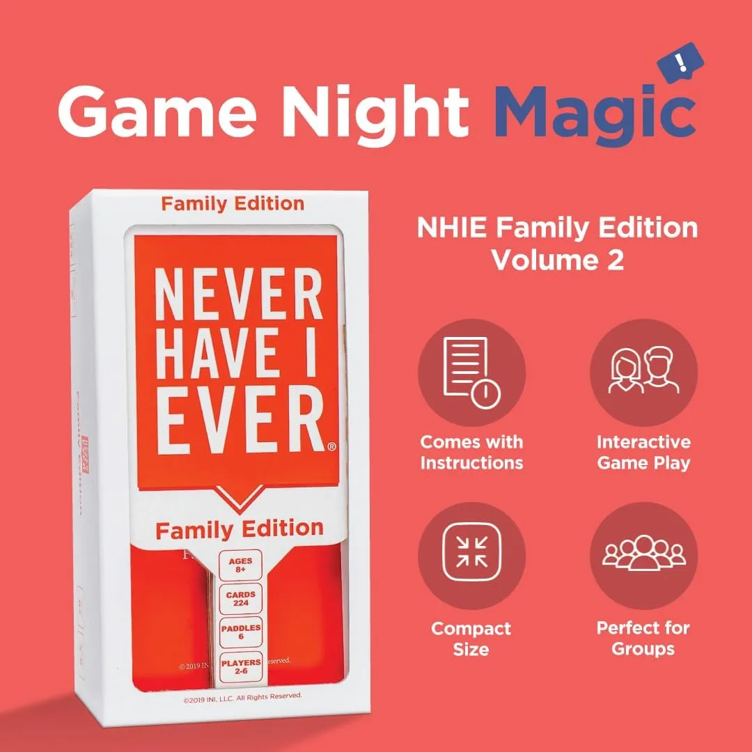 Never Have I Ever Card Game - Family Edition Volume 2, Includes Fun, Engaging Prompts for Interactive Family Game Nights, Vacations, Family Reunions, Sleepover Parties, and Icebreakers, Ages 8 