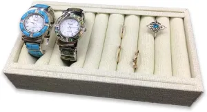 N'icePackaging 1 Qty - Cream Canvas Linen free-standing 9-Slot Bangle/Ring Display - for sales/home/travel