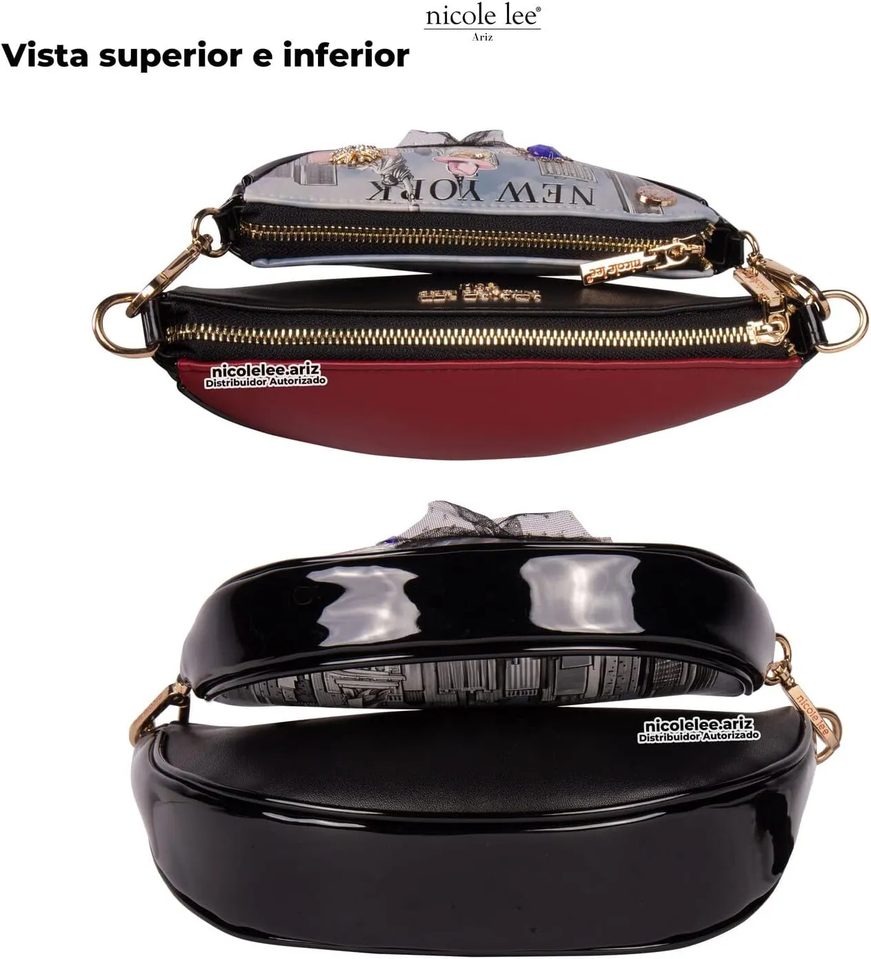 Nicole Lee Crossbody Women's Bag - Fashion Print Faux Leather 2 Piece Bag Shoulder Chain Strap Small Purse Set