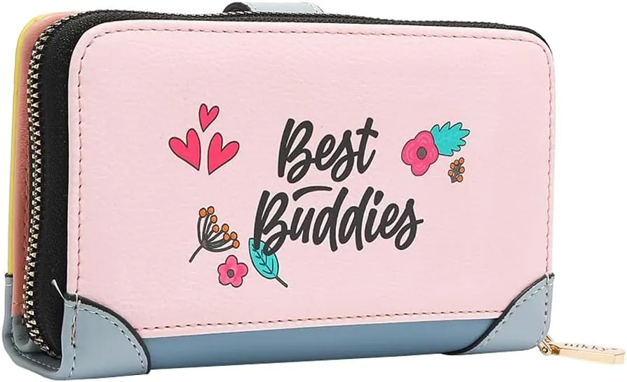 Nicole Lee NIKKY Compact Wallet, Vegan Leather, 8 Card Slots (BEST BUDDIES)