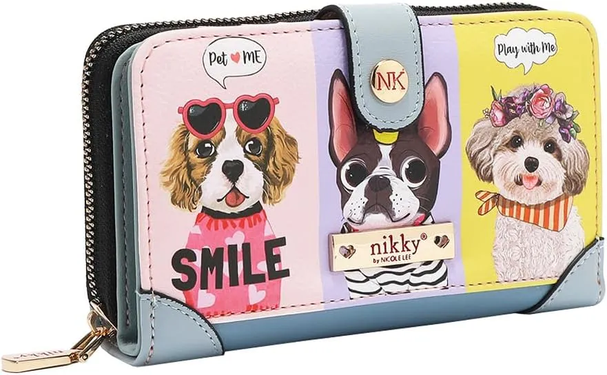 Nicole Lee NIKKY Compact Wallet, Vegan Leather, 8 Card Slots (BEST BUDDIES)