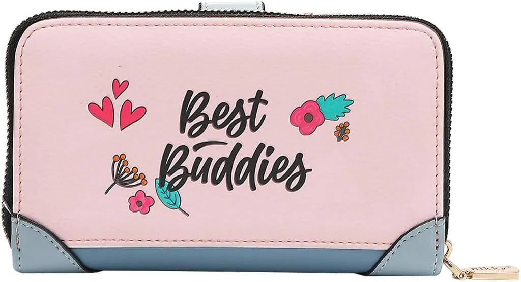 Nicole Lee NIKKY Compact Wallet, Vegan Leather, 8 Card Slots (BEST BUDDIES)