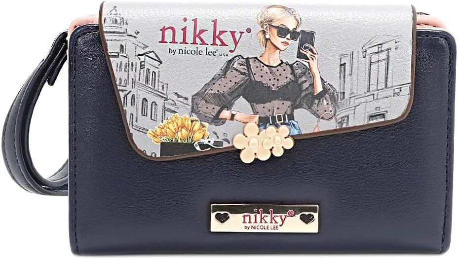 Nicole Lee NIKKY Small Bifold Wallet, Vegan Leather, 8 Card Slots, Wristlet Strap (URBAN COFFEE DREAM)