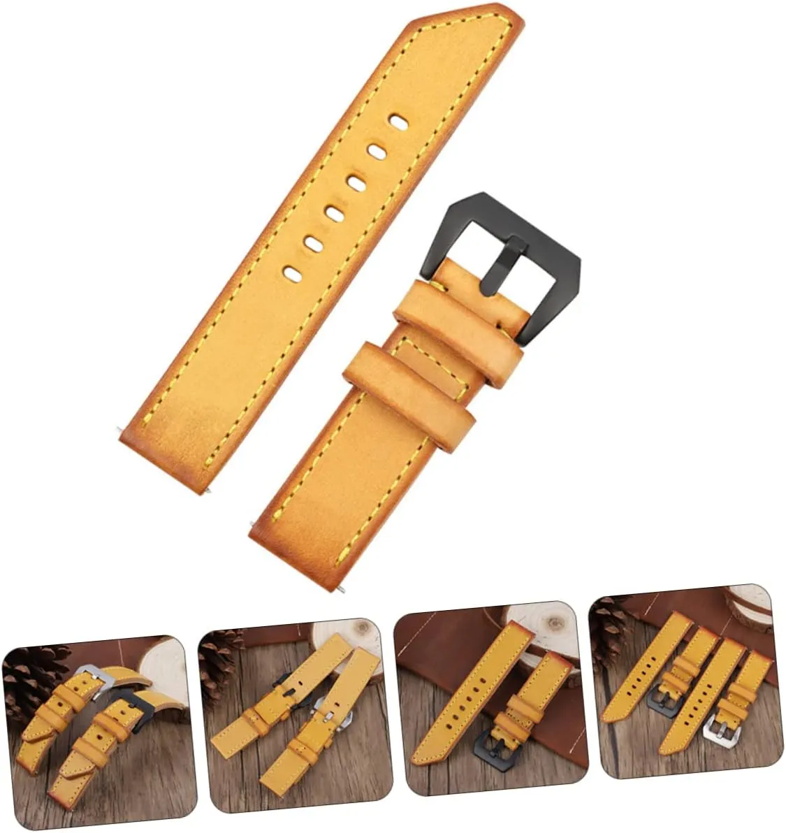 NOLITOY Leather Strap Watch for Band Wrist Straps Leather Wrist Belt Cowhide Yellow