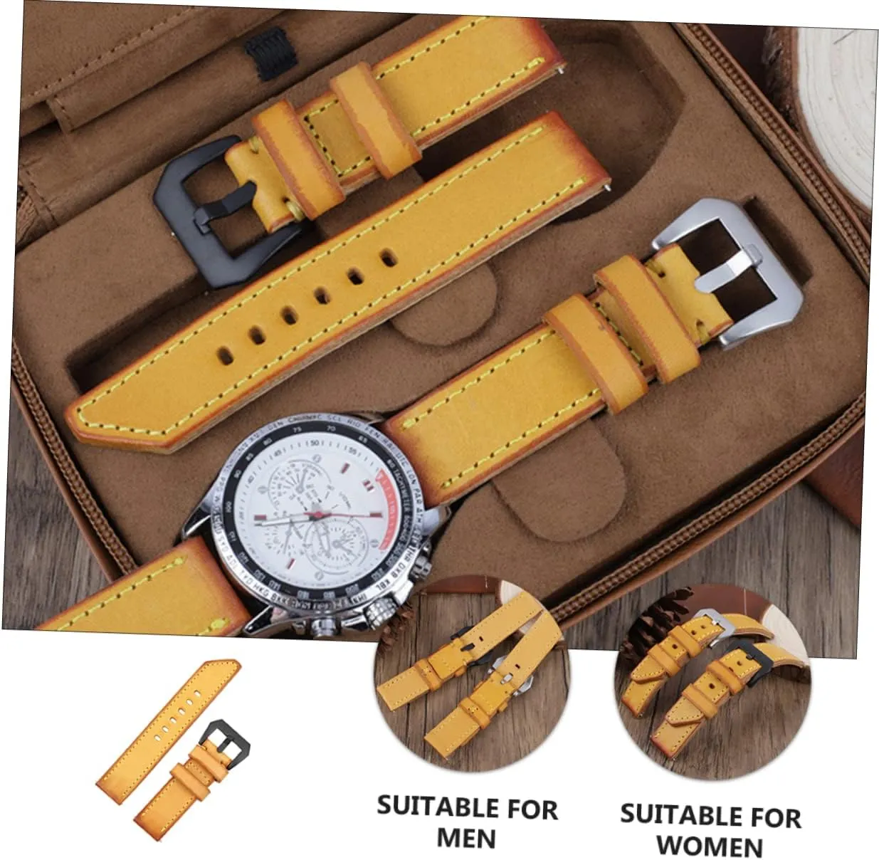 NOLITOY Leather Strap Watch for Band Wrist Straps Leather Wrist Belt Cowhide Yellow