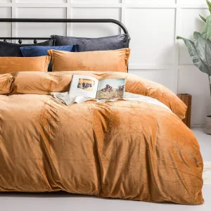 NTBAY Velvet Flannel King Duvet Cover Set, 3 Pieces Zippered Comforter Cover Set, Camel