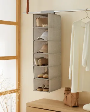 Ocean Home Textile Hanging Storage With 6 Shelves, Herringbone Pattern, Grey