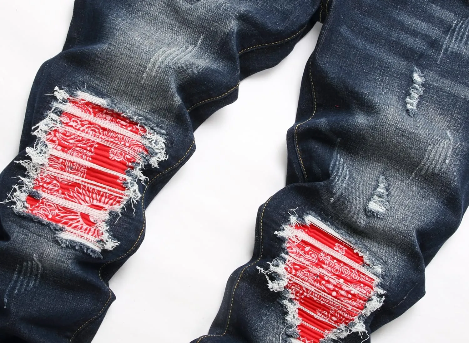 OIIIO Men's Patch Ripped Stretch Regular Fit Jean