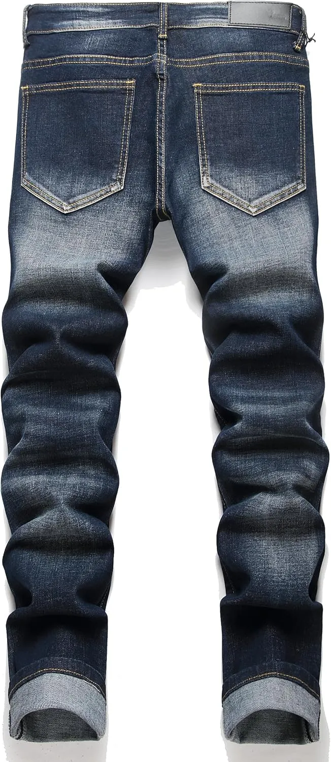 OIIIO Men's Patch Ripped Stretch Regular Fit Jean