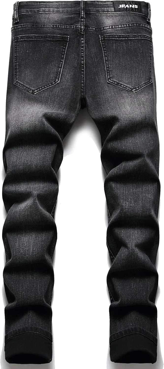 OIIIO Men's Patch Ripped Stretch Regular Fit Jean