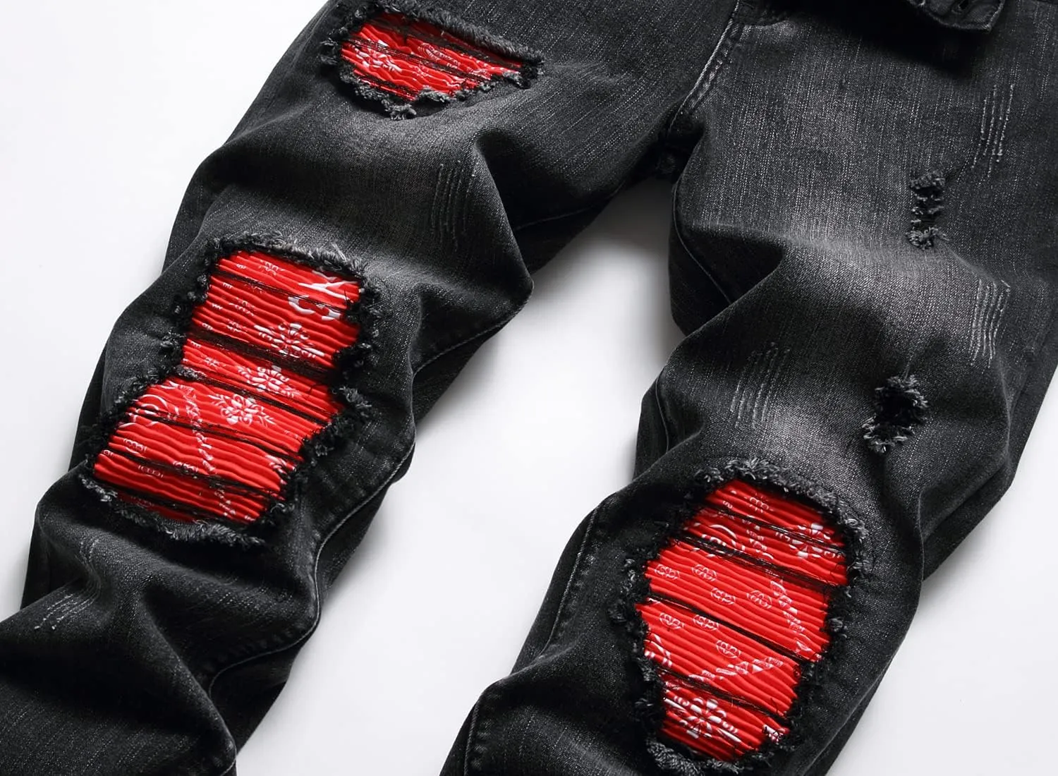 OIIIO Men's Patch Ripped Stretch Regular Fit Jean
