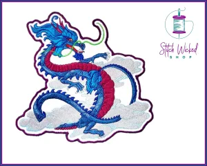 Oriental Cloud Dragon, Large Fully Embroidered Iron On Patch