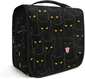OSAM SPACE Hanging Toiletry Bag for Women, Black Cats Cosmetic Bag Makeup Case Organizer Travel Essentials for Women Men