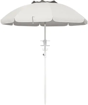 Outsunny 5.7' Portable Beach Umbrella with Tilt, Adjustable Height, 2 Cup Holders, Hook, Ruffled Outdoor Umbrella with Vented Canopy