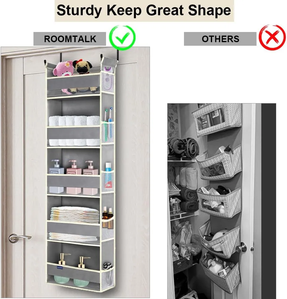 Over The Door Organizer 5-Shelves and 10 Side Pockets, Over The Door Storage for Bathroom Bedroom Nursery, Hanging Door Organizer for Baby Diapers and Kids Toys (13"x5"x44", Grey)