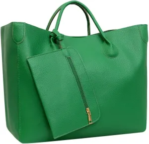 Oversize Vegan Leather Tote Bags for Women Soft Purse Weekender Bag Shopper Handbag Travel Working Satchels 2pcs