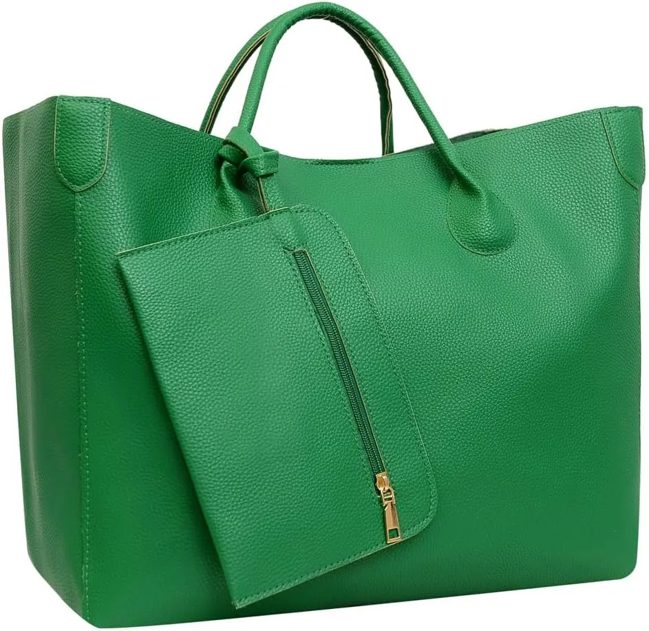 Oversize Vegan Leather Tote Bags for Women Soft Purse Weekender Bag Shopper Handbag Travel Working Satchels 2pcs