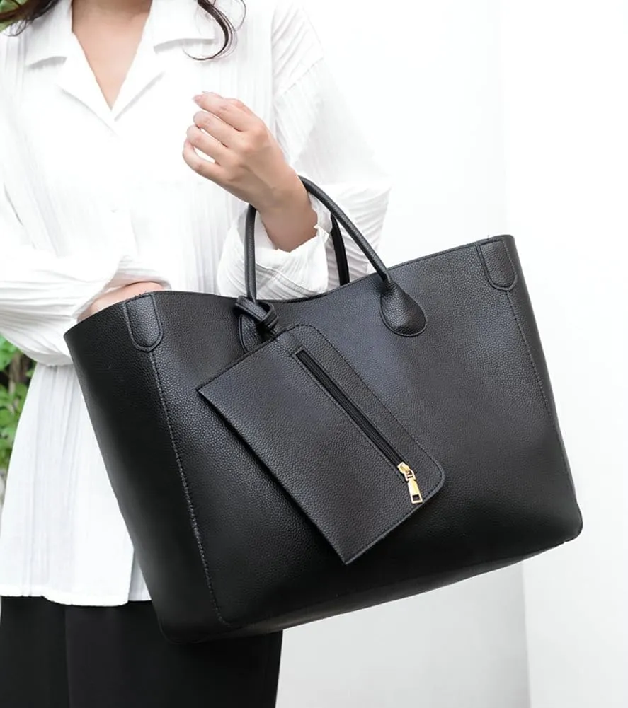 Oversize Vegan Leather Tote Bags for Women Soft Purse Weekender Bag Shopper Handbag Travel Working Satchels 2pcs