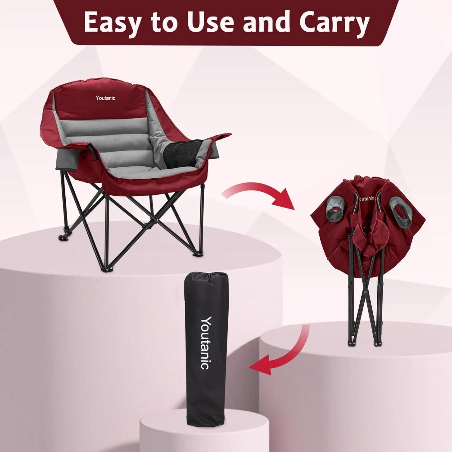 Oversized Camping Chair, Portable Folding Camping Chairs with Side Pocket, Cup Holder and Carry Bag, Heavy Duty Outdoor Camping Chairs for Adults, Fishing, Sports, Trip, up to 400lbs, Style 3